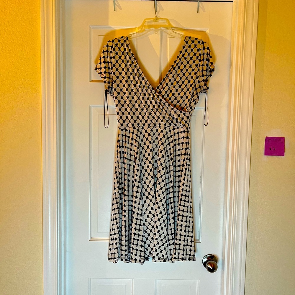 White / black wrap top A-line dress